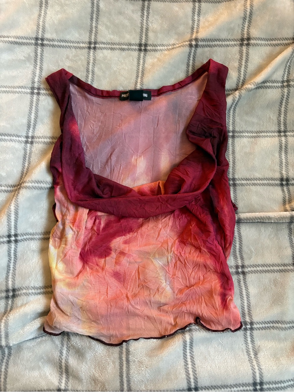 PrettyLittleThing Pink and Burgundy Tie-Dye Cowl Neck Camisole
